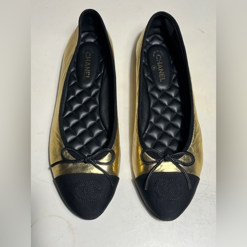 CHANEL Women's Gold and Black Flats